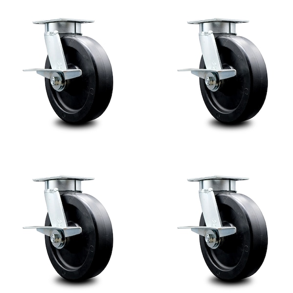 Service Caster 8 Inch Kingpinless Polyolefin Wheel Swivel Caster Set with Brakes SCC-KP30S820-POR-SLB-4 - main